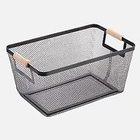 Powder Coated Iron Mesh Basket with Birch Handle