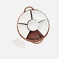 JS Gourmet Wicker Tray With Ceramic Bowls, 7 Pieces