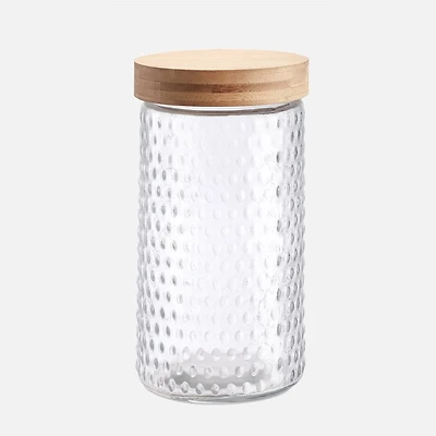 Embossed Glass Canister With Bamboo Lid
