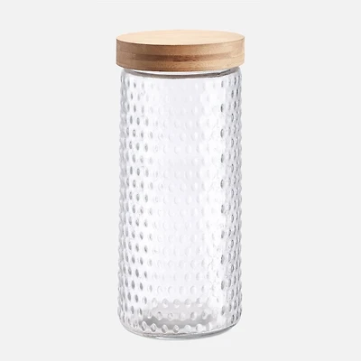 Pot en verre embossé avec couvercle en bambou - 1,7 L
