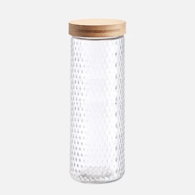 Pot en verre embossé avec couvercle en bambou - 2,1 L 