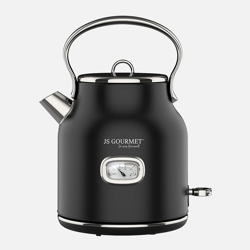 JS GOURMET Retro Electric Stainless Steel Kettle - Black Matte