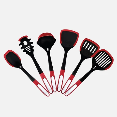 JS Gourmet Kitchen Utensils with Red Handles, Set of 6 Pieces