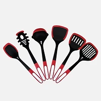 JS Gourmet Kitchen Utensils with Red Handles, Set of 6 Pieces
