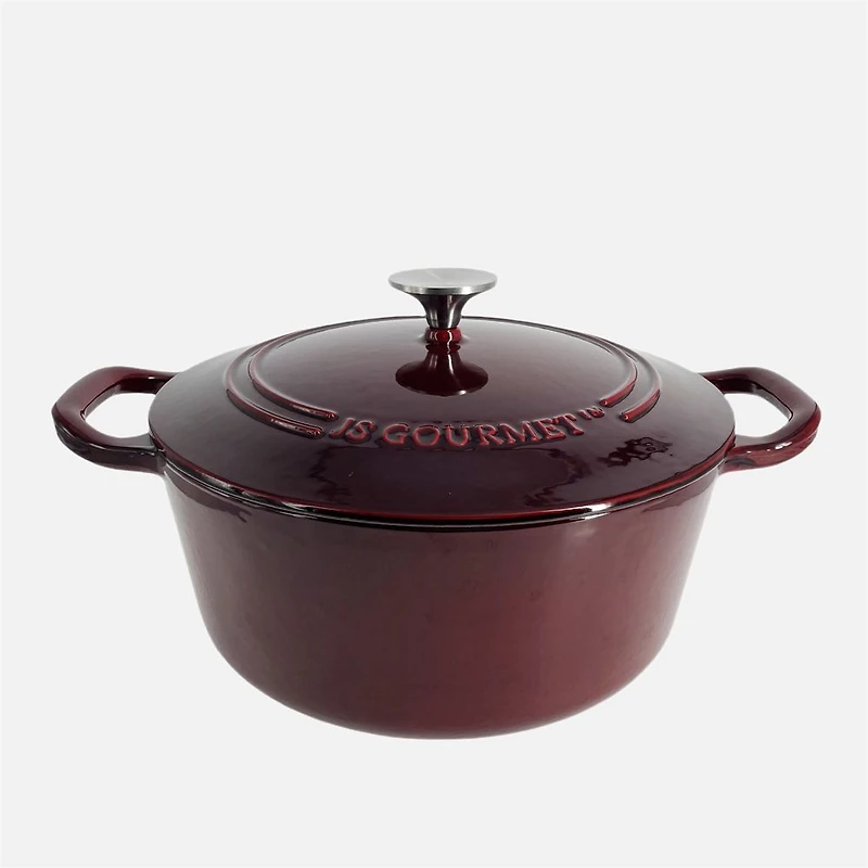 JS GOURMET Enamelled Cast Iron Round Cocotte Bordeaux 5.3L with Lid
