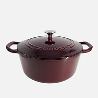JS GOURMET Enamelled Cast Iron Round Cocotte Bordeaux 5.3L with Lid