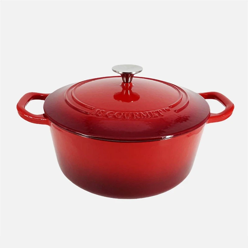 JS GOURMET Enamelled Cast Iron Round Cocotte Cherry Red 5.3L with Lid
