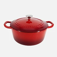 JS GOURMET Enamelled Cast Iron Round Cocotte Cherry Red 5.3L with Lid
