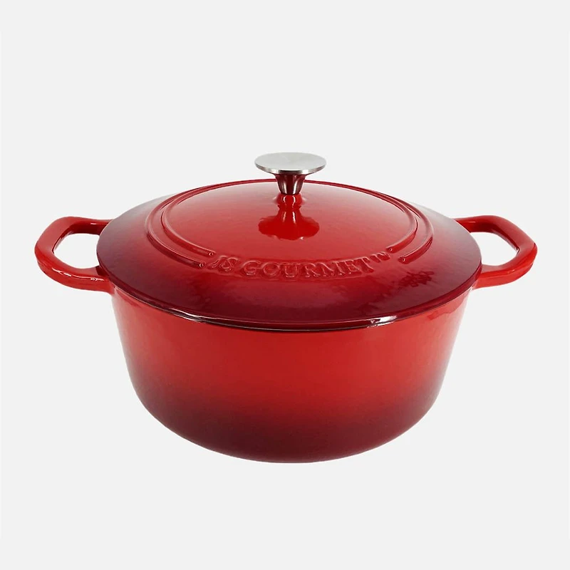 JS GOURMET Enamelled Cast Iron Round Cocotte Cherry Red 6.2L with Lid