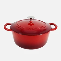 JS GOURMET Enamelled Cast Iron Round Cocotte Cherry Red 6.2L with Lid