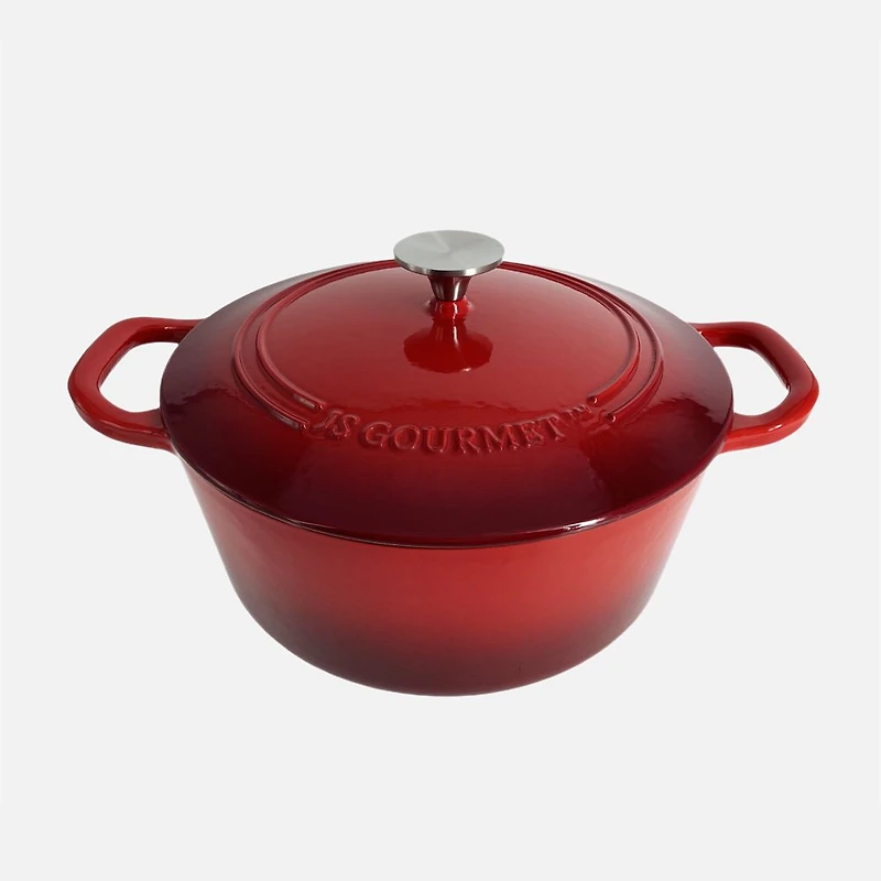 JS GOURMET Enamelled Cast Iron Round Cocotte Cherry Red 6.2L with Lid