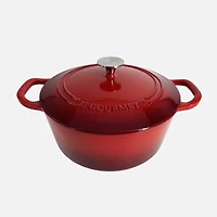 JS GOURMET Enamelled Cast Iron Round Cocotte Cherry Red 6.2L with Lid