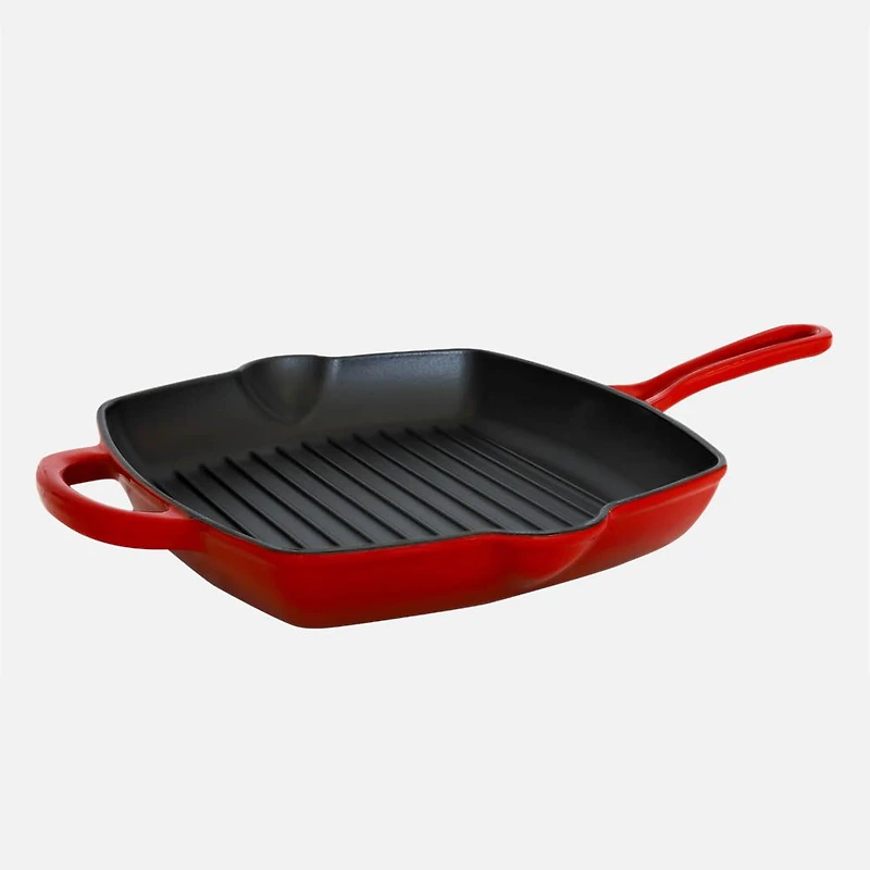 JS GOURMET Enamelled Cast Iron Grilling Pan Cherry Red 27cm