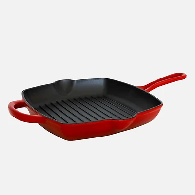 JS GOURMET Enamelled Cast Iron Grilling Pan Cherry Red 27cm