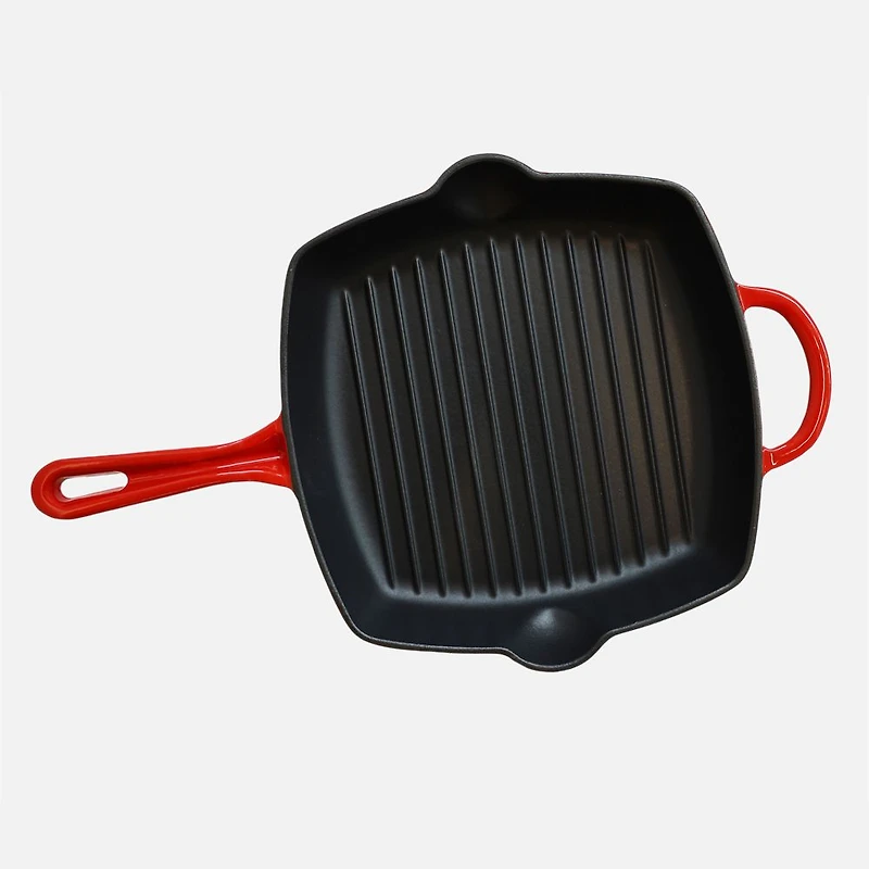 JS GOURMET Enamelled Cast Iron Grilling Pan Cherry Red 27cm