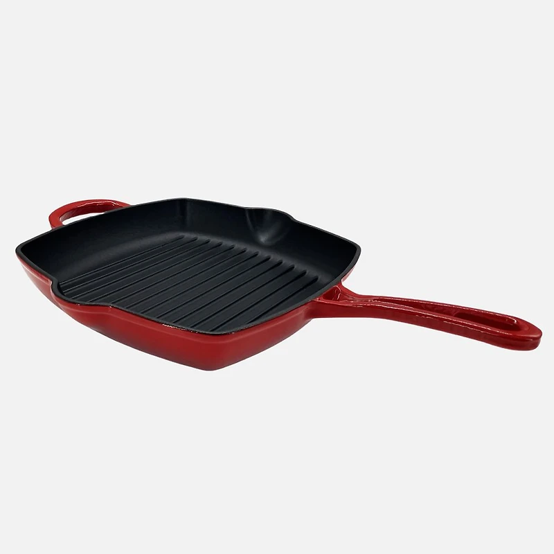 JS GOURMET Enamelled Cast Iron Grilling Pan Cherry Red 27cm