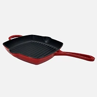 JS GOURMET Enamelled Cast Iron Grilling Pan Cherry Red 27cm