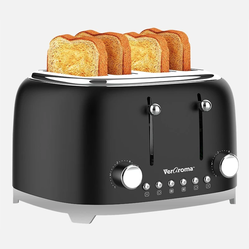 JS GOURMET Veraroma Retro Toaster 4-Extra-Wide Slots - Black