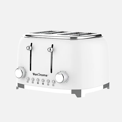 JS GOURMET VerAroma Retro 4-Extra-Wide Slots Toaster - White
