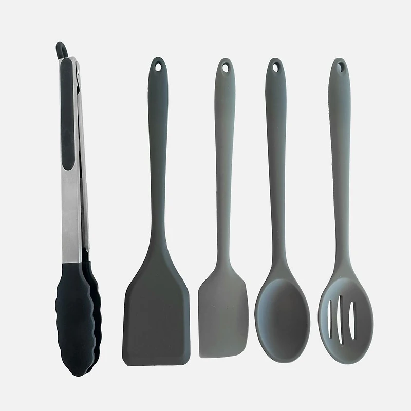 JS GOURMET Silicone Utensil Set Dark Grey, Set of 5