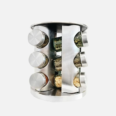 JS Gourmet 12 pots en verre avec support tournant en acier inoxydable