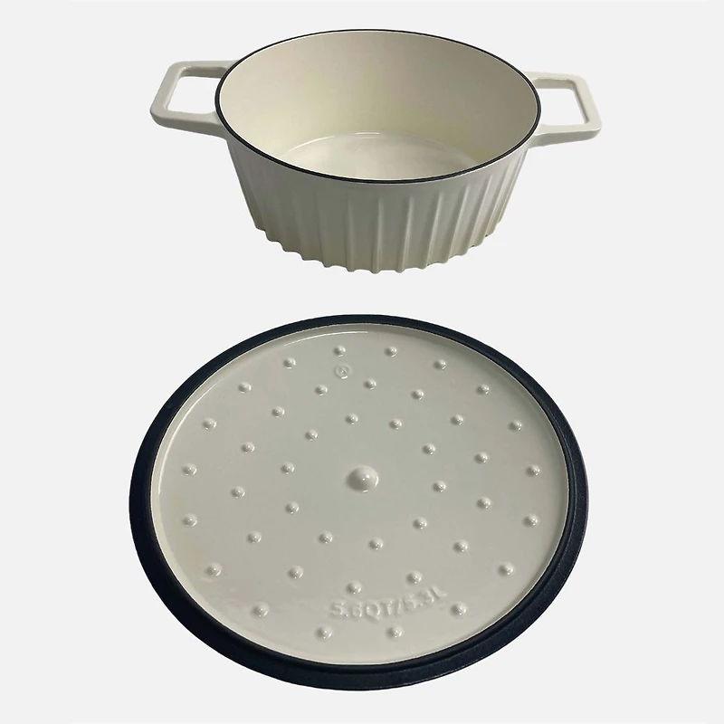 JS GOURMET Faitout en fonte design cannelé - crème meringuée, 5,2L 