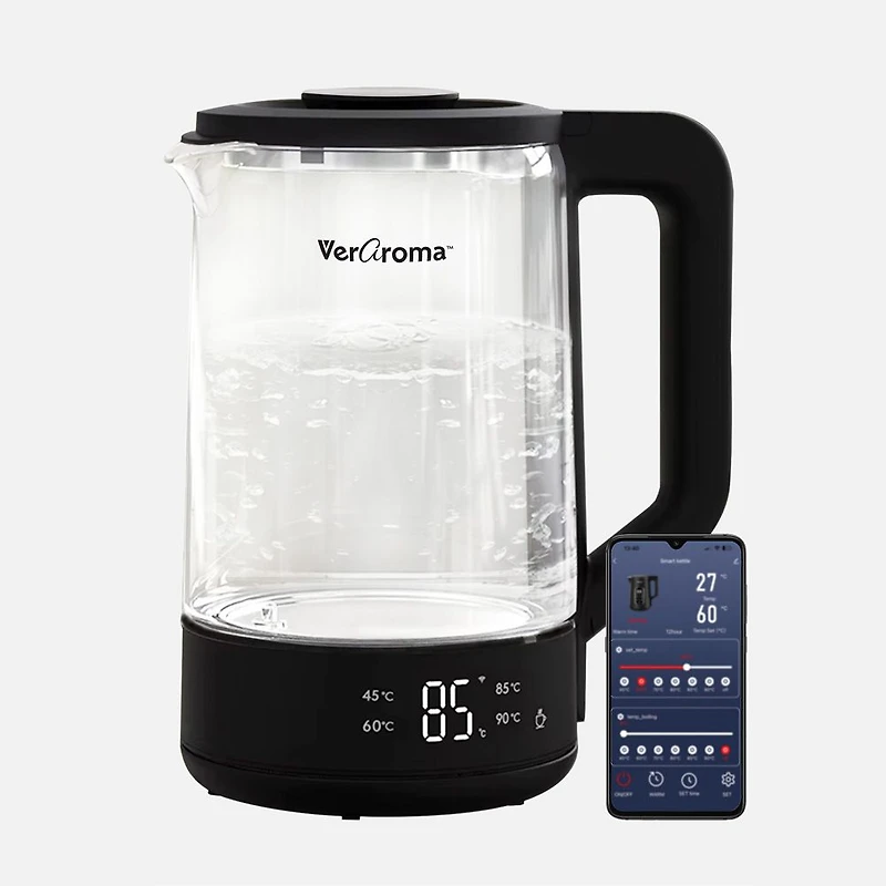 JS GOURMET VerAroma Bouilloire électrique intelligente en verre avec LED et contrôle de la température - 1,8 L