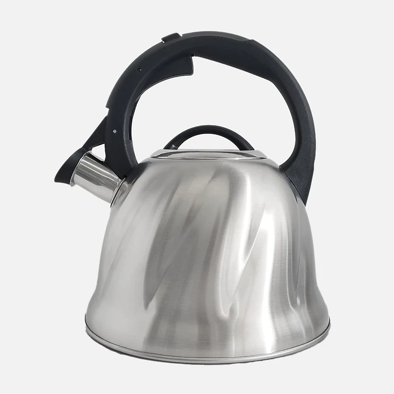 JS Gourmet Whistling Stovetop Kettle in Stainless Steel with Black Handle, 2.5L