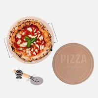 JS GOURMET Ensemble de pierre à pizza, coupe-pizza et support avec design en relief, 38 cm