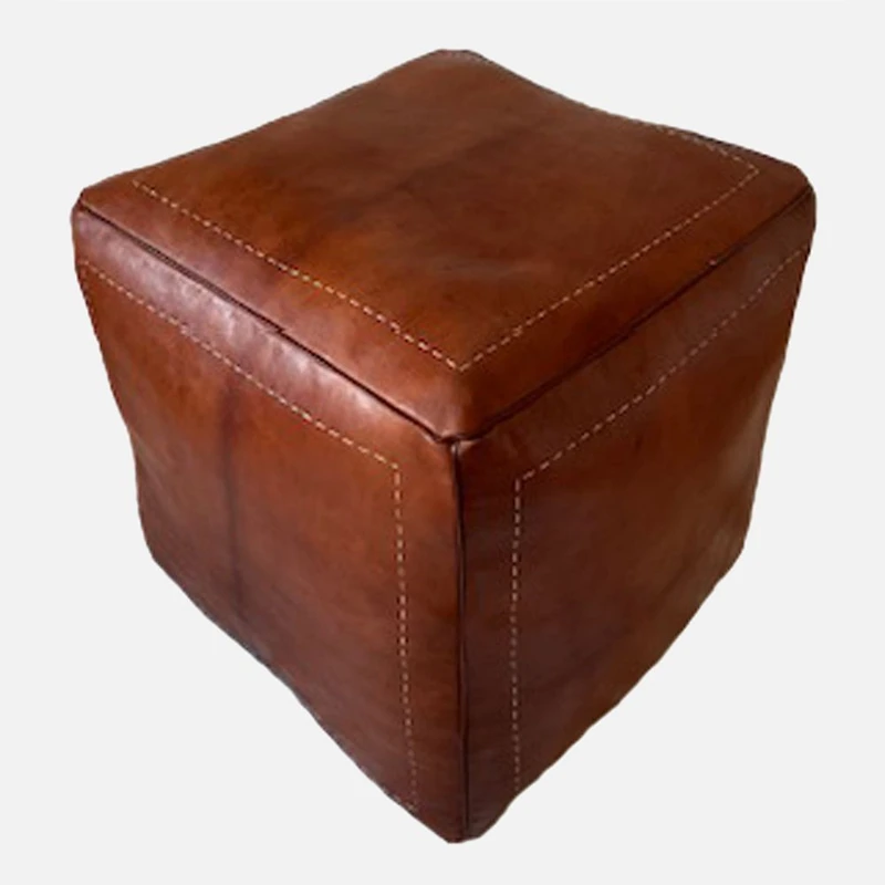 Pouf Kasbah en cuir - Camel Clair