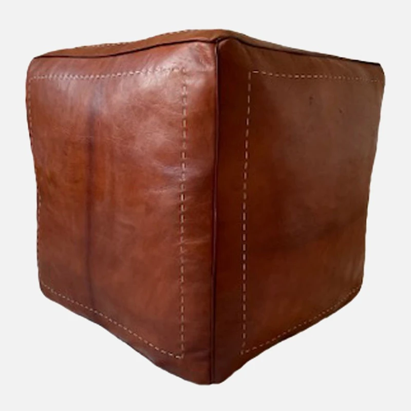 Kasbah Leather Ottoman - Light Camel