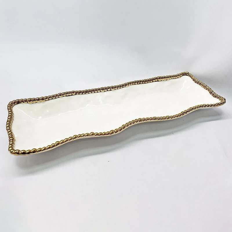 Elegance Gold Bead Rectangular Tray