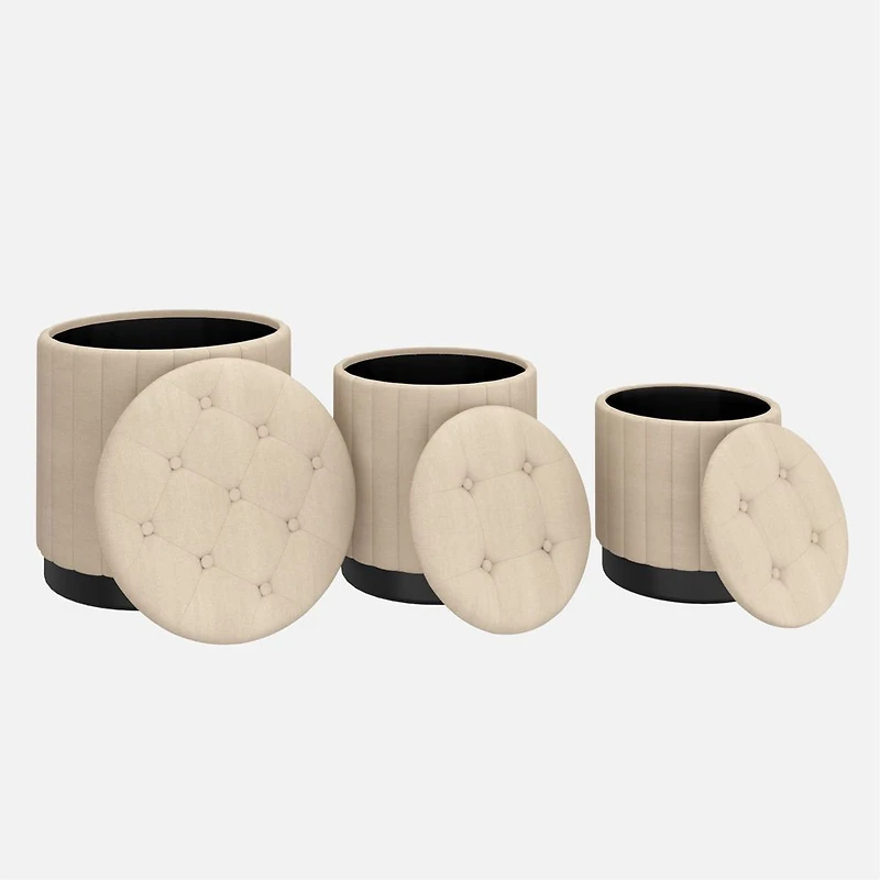 Lexi Storage Ottoman,  3 Pieces - Beige/Black