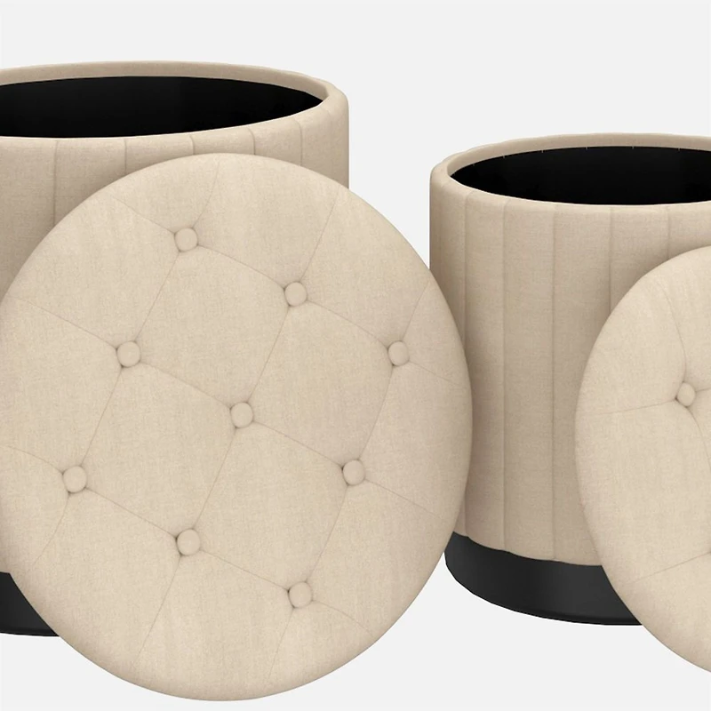 Lexi Storage Ottoman,  3 Pieces - Beige/Black