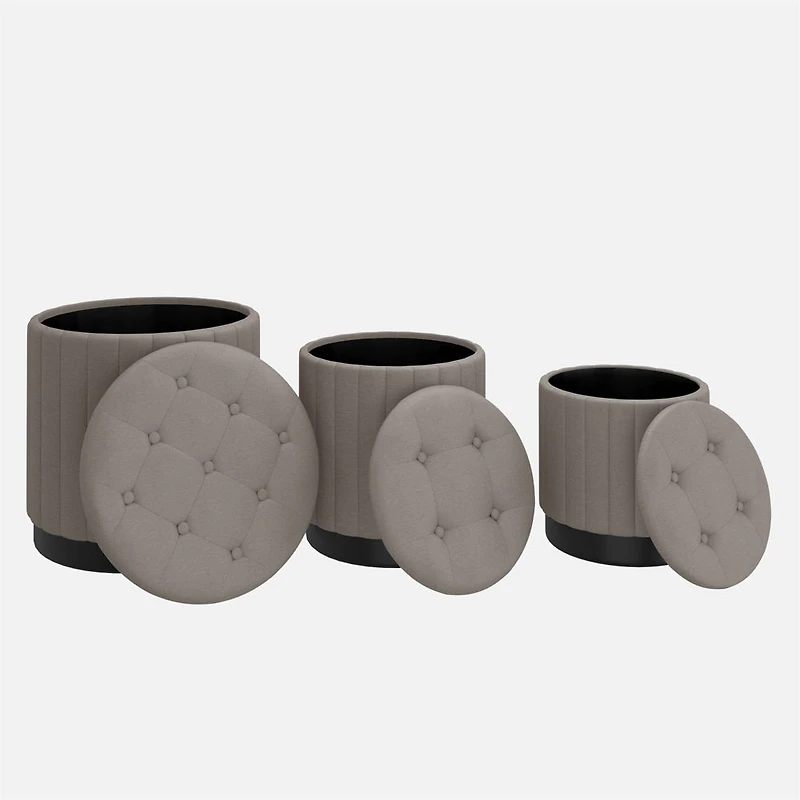 Lexi Storage Ottoman, 3 Pieces - Grey/Black