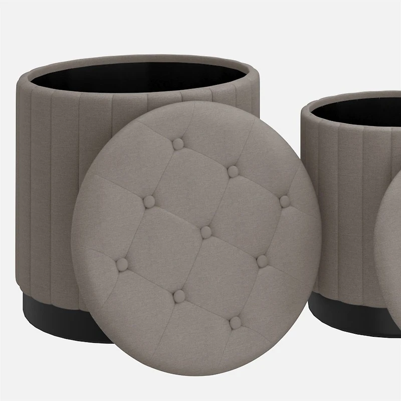 Lexi Storage Ottoman, 3 Pieces - Grey/Black
