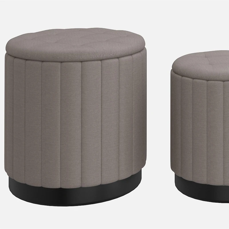 Lexi Storage Ottoman, 3 Pieces - Grey/Black