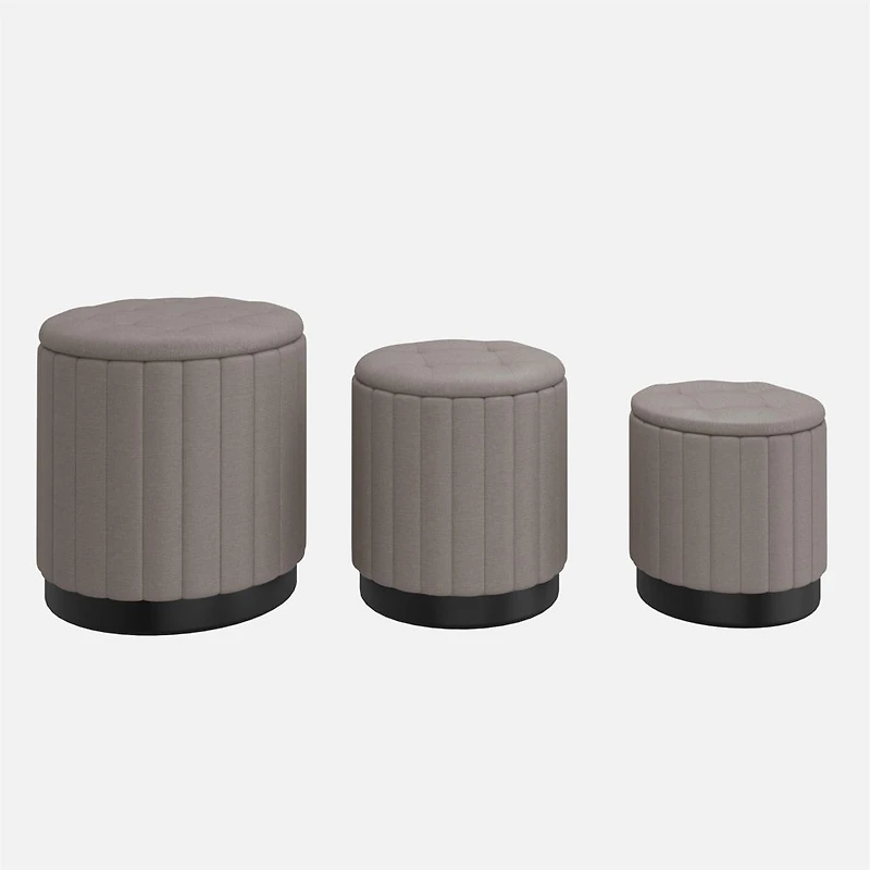 Lexi Storage Ottoman, 3 Pieces - Grey/Black