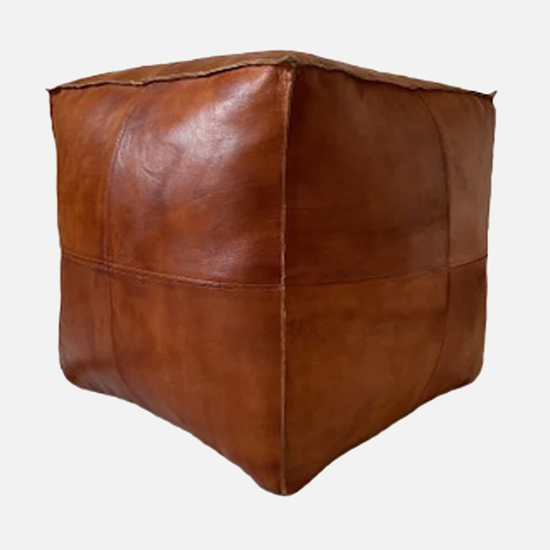 Majorque Leather Ottoman - Light Camel