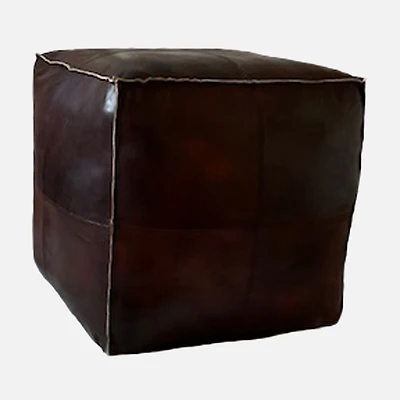 Majorque Leather Ottoman - Brown