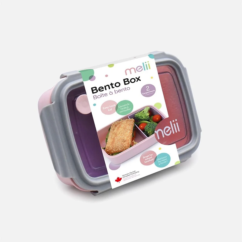 Melii Bento Box with Removable Divider, 2 Compartments - Pink/Purple/Grey