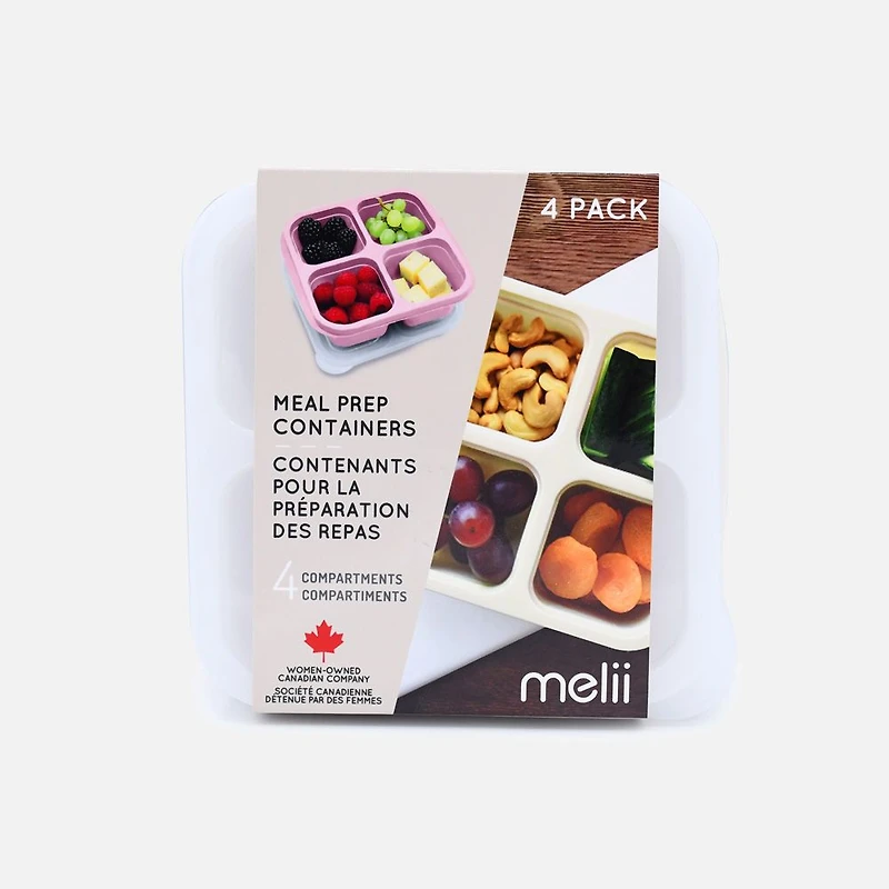 4-Compartment Meal Prep Containers, Pack of 4 - Assorted colours