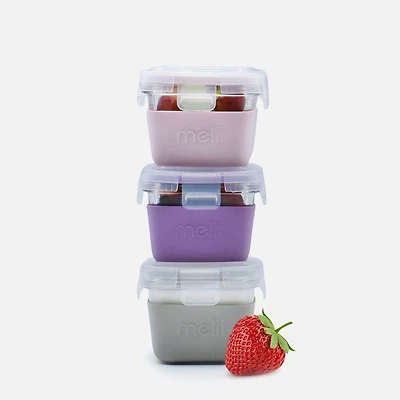 Melii Glass Containers with silicone sleeve - 5.4oz, Set of 3, Pink, Purple, Grey
