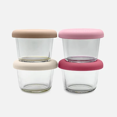 Melii Pots en verre ronds avec couvercles en silicone, ensemble de 4 - Multicolores