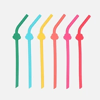 Silicone Straws with Cleaning Brush, Set of 6 - Flowers