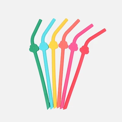 Pailles en silicone avec brosse de nettoyage, ensemble de 6 - Fleurs