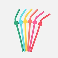 Pailles en silicone avec brosse de nettoyage, ensemble de 6 - Fleurs