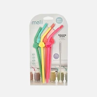 Pailles en silicone avec brosse de nettoyage, ensemble de 6 - Fleurs