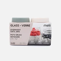 Fluted Glass Jar for Overnight Oats, Set of 2 - Ivory and Sage