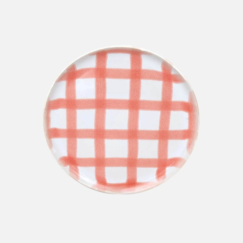 Milo Checkered Stoneware Salad Plate - Coral